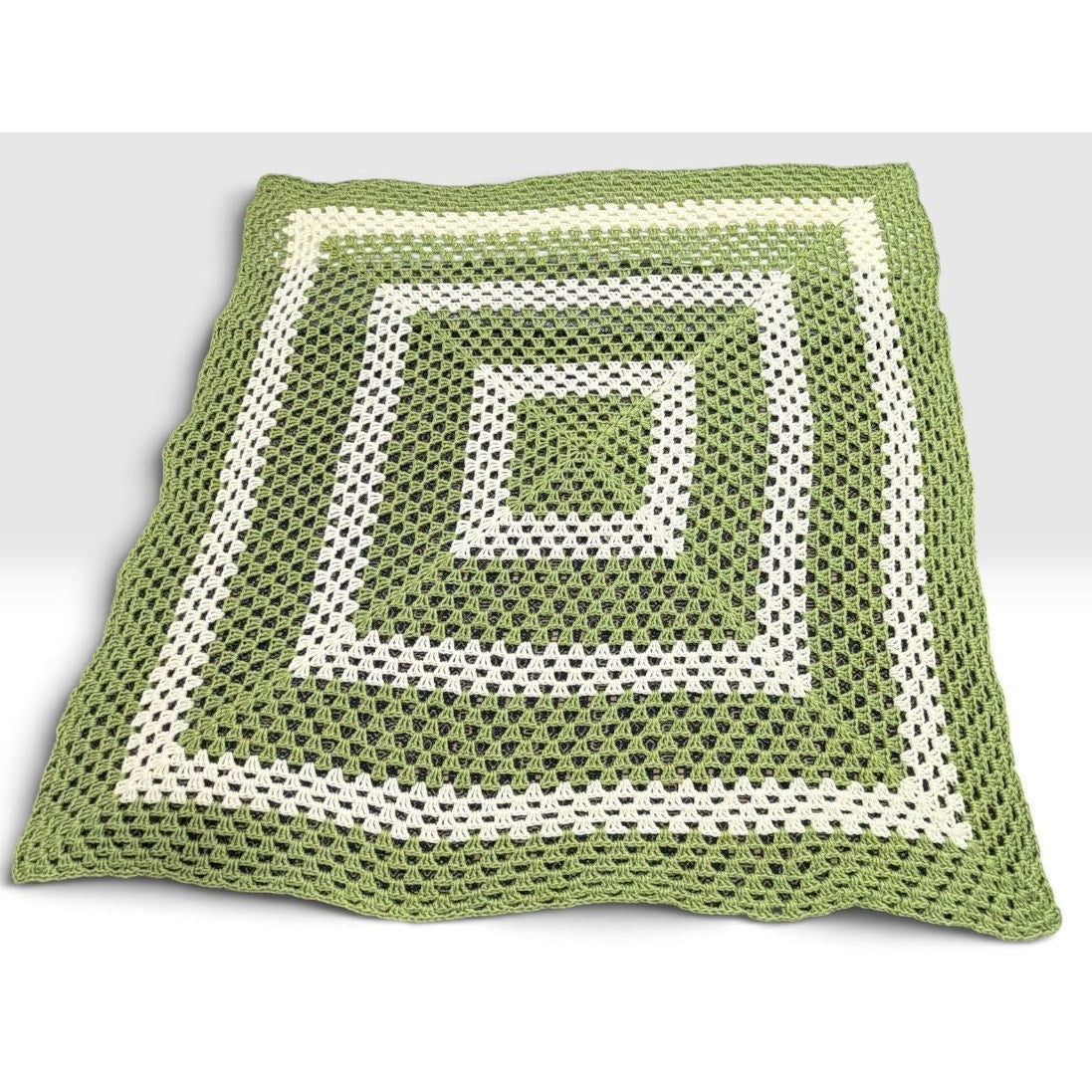 The Greenbrier Vintage Crochet Afghan Celery Green Cream Lap Blanket 48 x 48 – additional view 2
