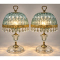 Pair Vintage Michelotti Aqua Glass Boudoir Lamps Made in Holland 16" – main view