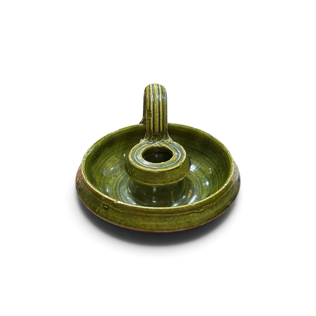 Vintage Irish Pottery Chamberstick Togher Pottery Green Handmade Ireland