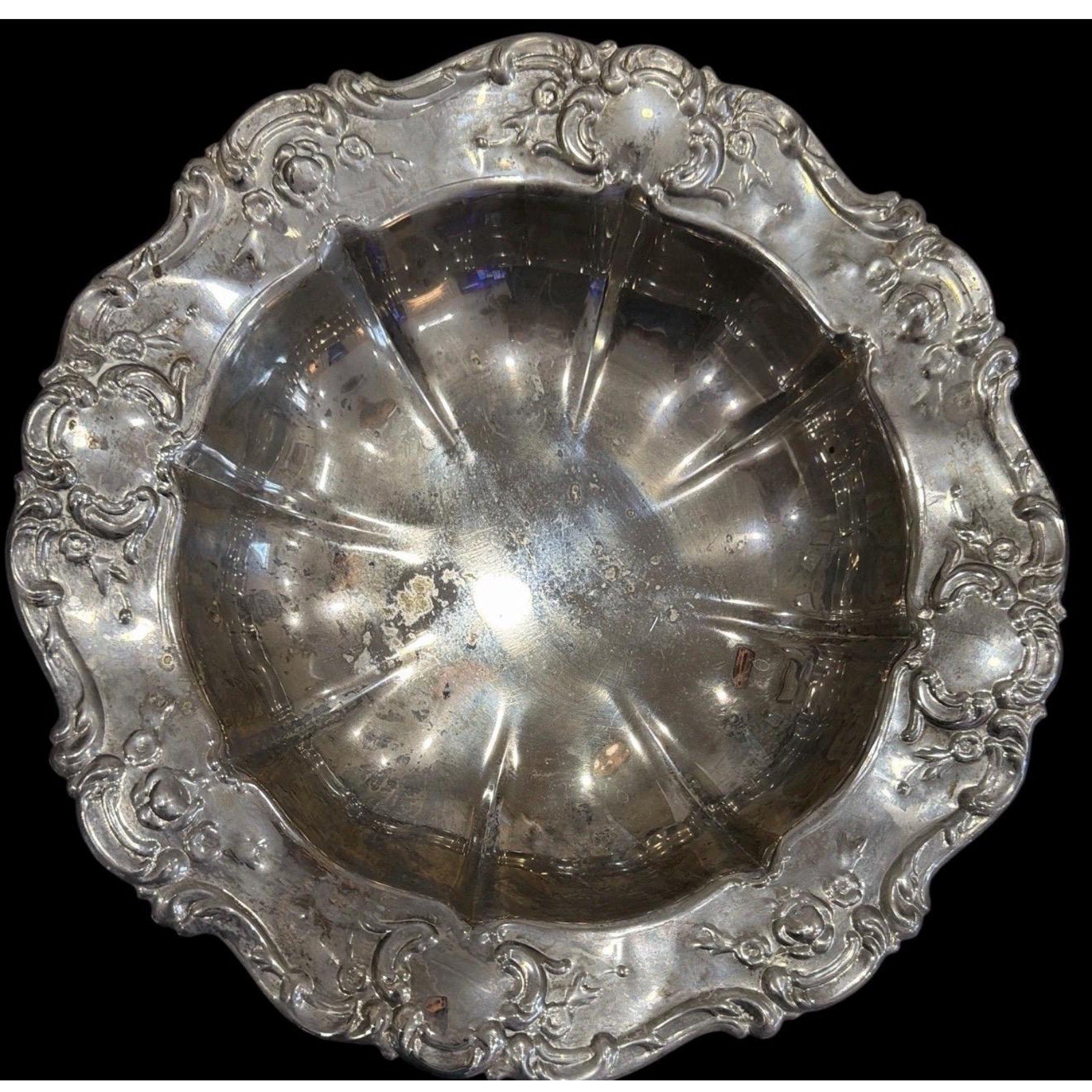 Antique Style Ornate Silver Bowl Rococo Floral Centerpiece Vintage Silver Deco