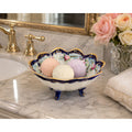 Vintage Hand Painted Japanese Footed Porcelain Bowl, Cobalt Blue & Gold Floral