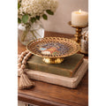 Vintage Solid Brass Pedestal Dish Enamel Floral India Trinket Bowl