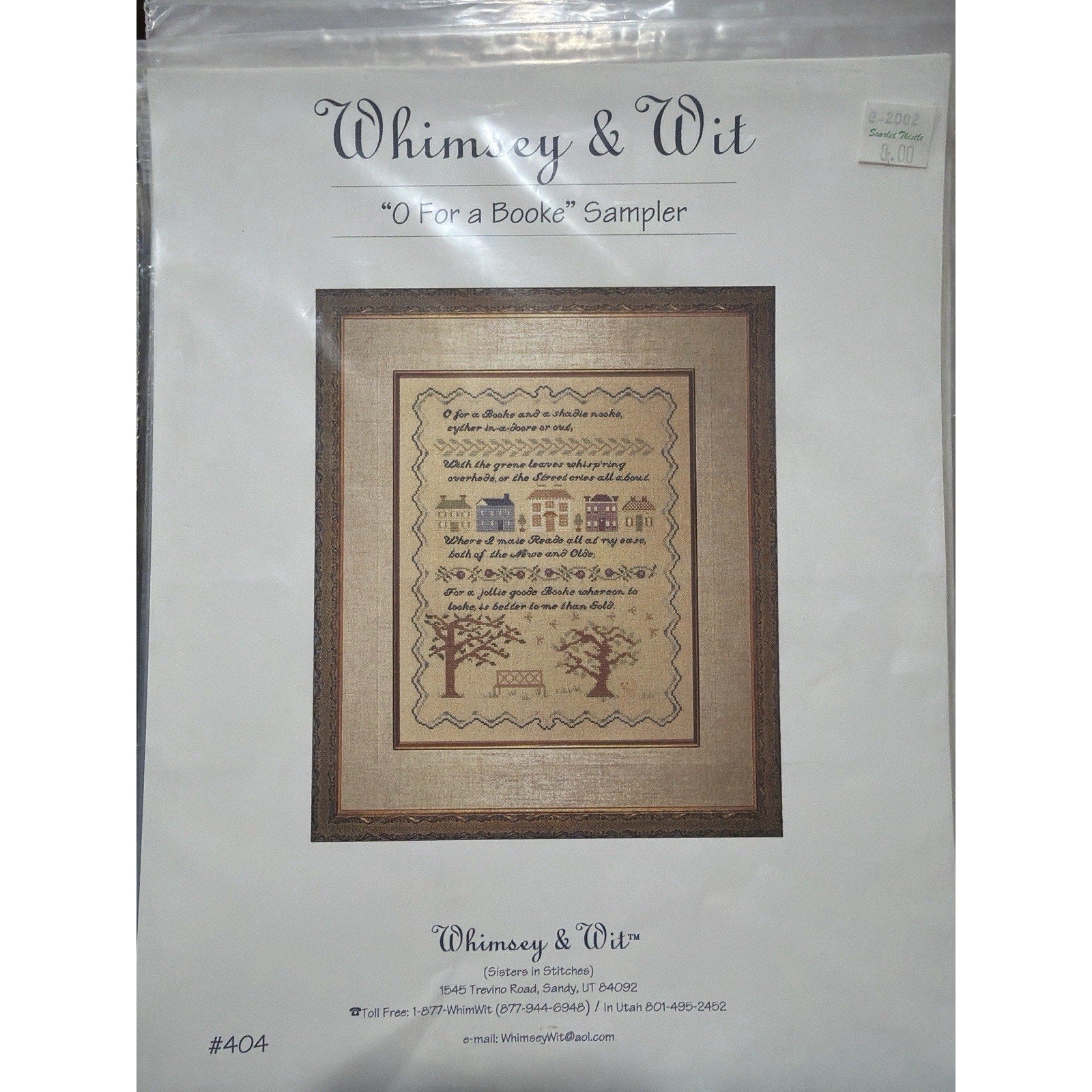 Whimsey & Wit O For a Book Sampler #404 Cross Stitch Pattern 2002