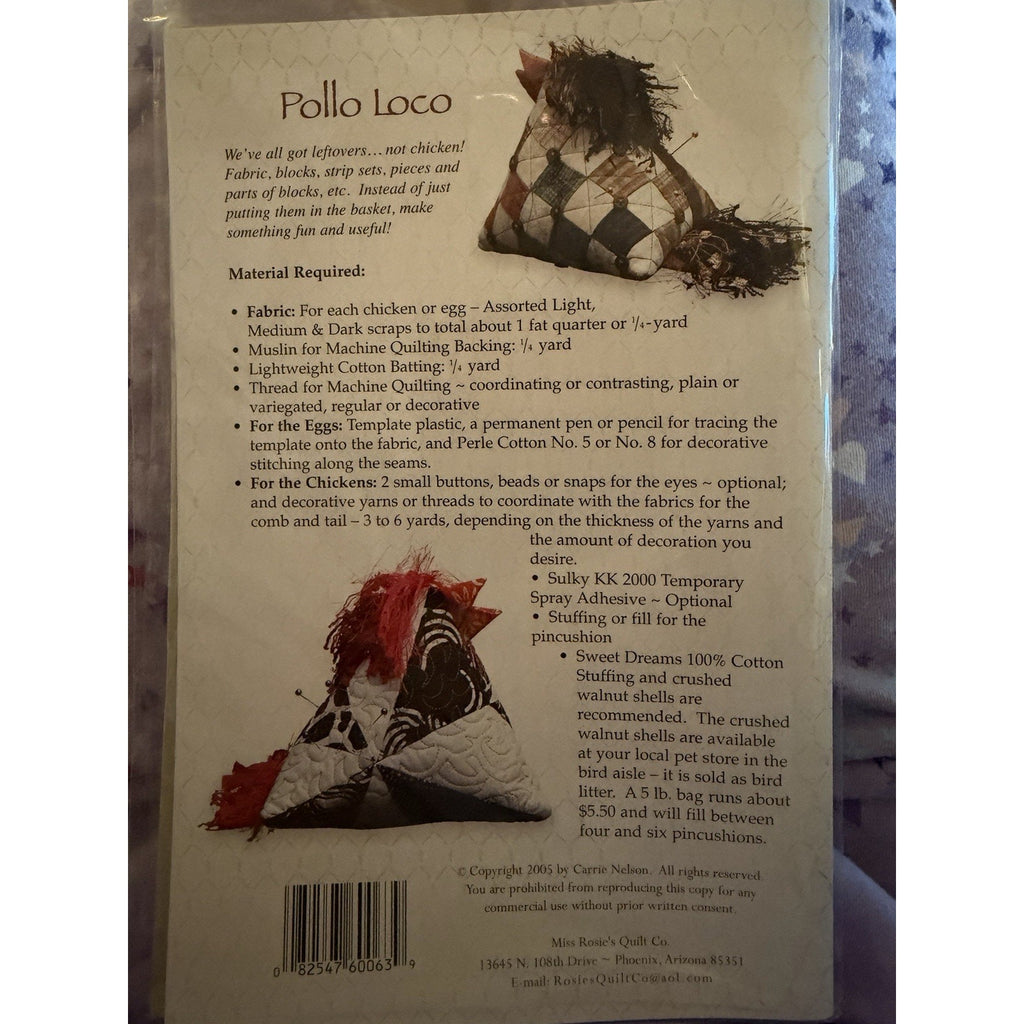Polo Loco Miss Rosie Quilt Co Pattern RQC 63 Chicken Pincushions