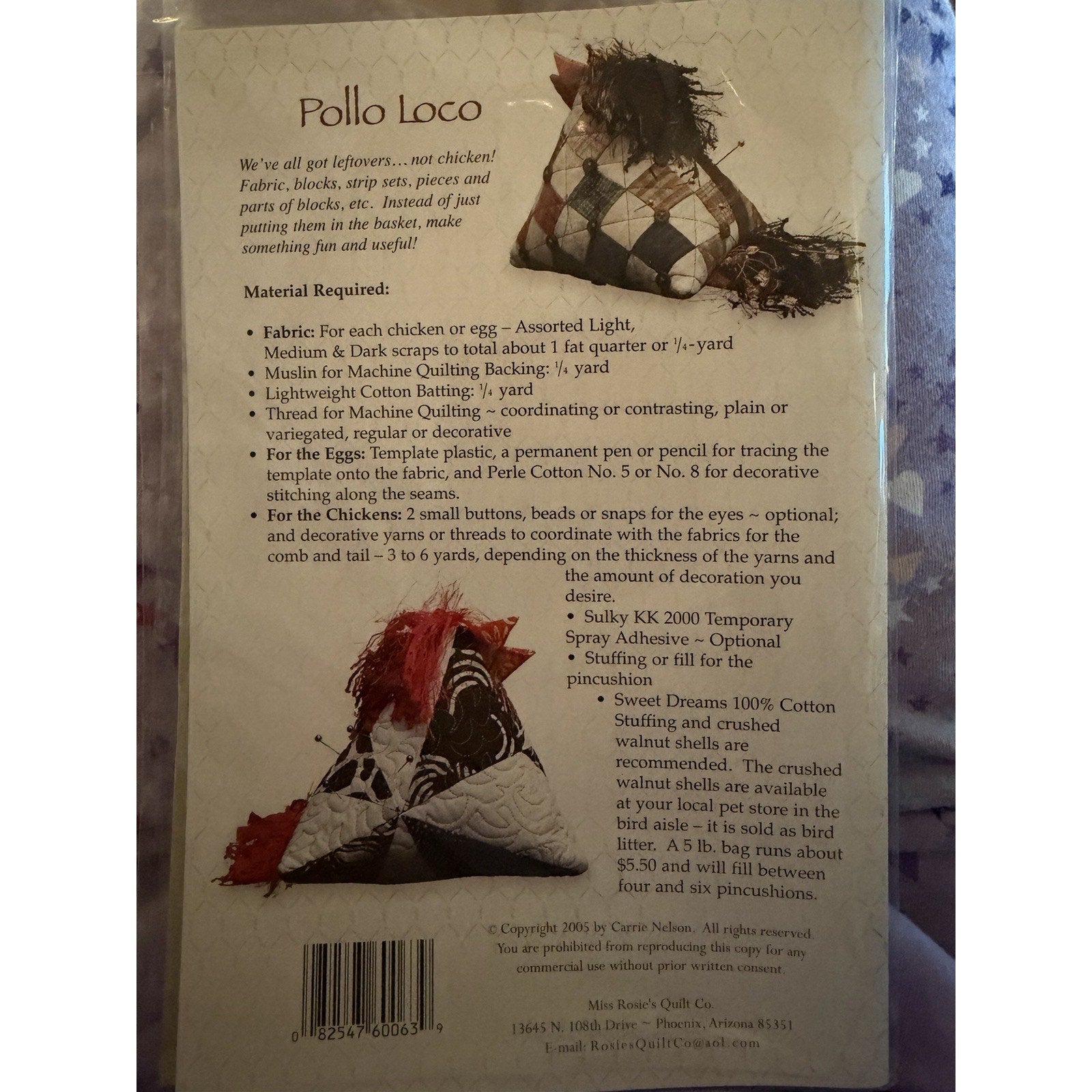 Polo Loco Miss Rosie Quilt Co Pattern RQC 63 Chicken Pincushions