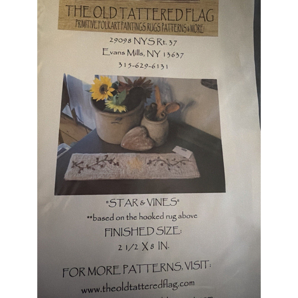 The Old Tattered Flag Punchneedle Pattern Star & Vines Primitive