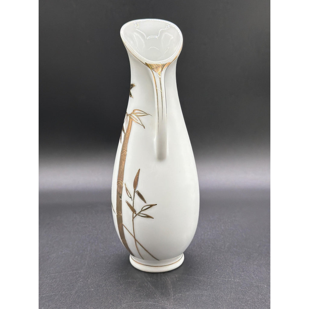 Mid Century Japanese Porcelain Vase: Gold Bamboo Ewer Style Bud Vase