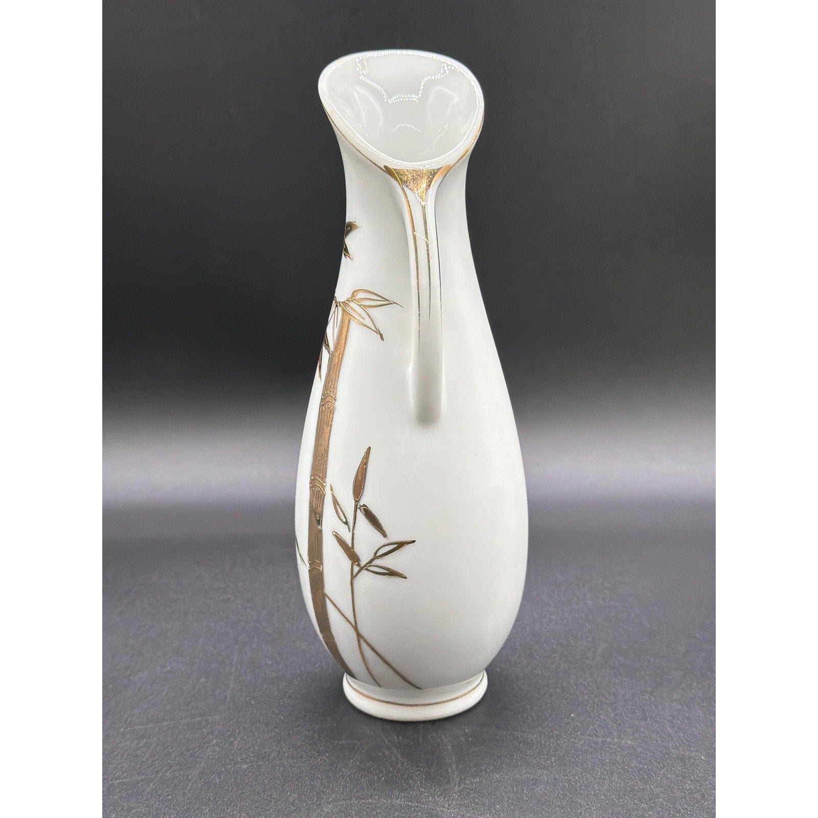 Mid Century Japanese Porcelain Vase: Gold Bamboo Ewer Style Bud Vase