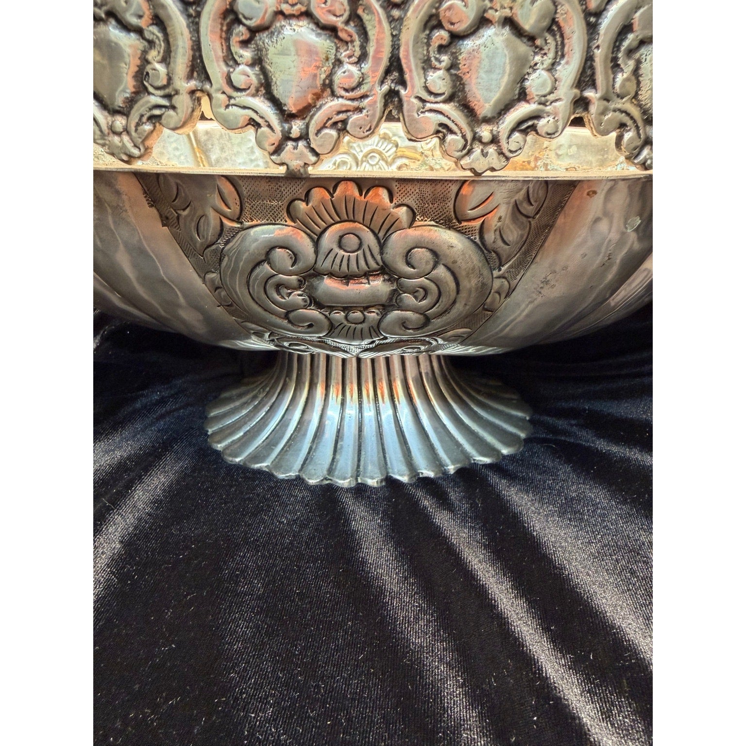 Large Victorian Revival Silver Tone Centerpiece Bowl Grapevine Handles