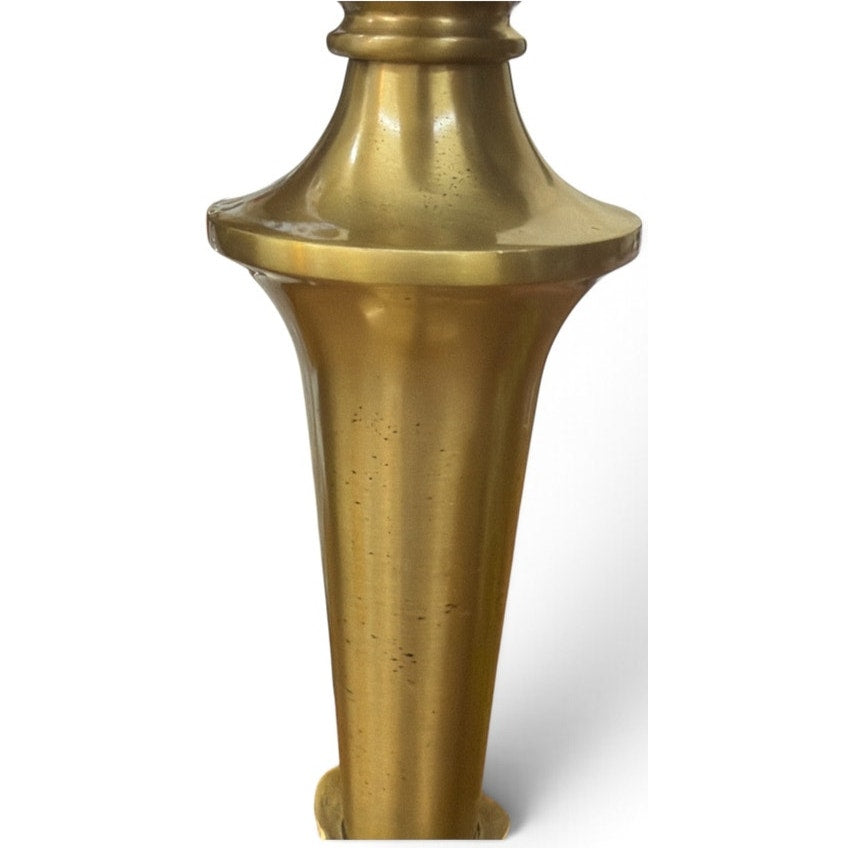 Pair Vintage Baldwin Brass Table Lamps Navy Silk Pleated Shades 22 Inch