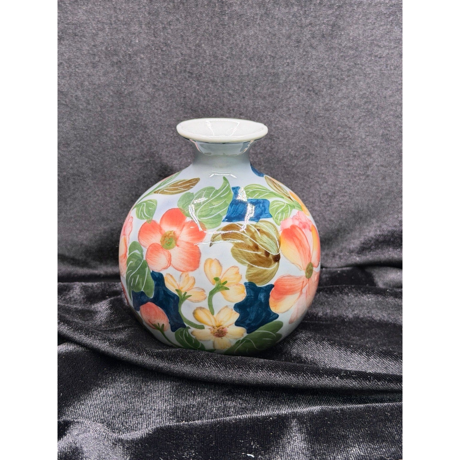 Vintage Hand Painted Thai Floral Porcelain Bud Vase Cottagecore Decor