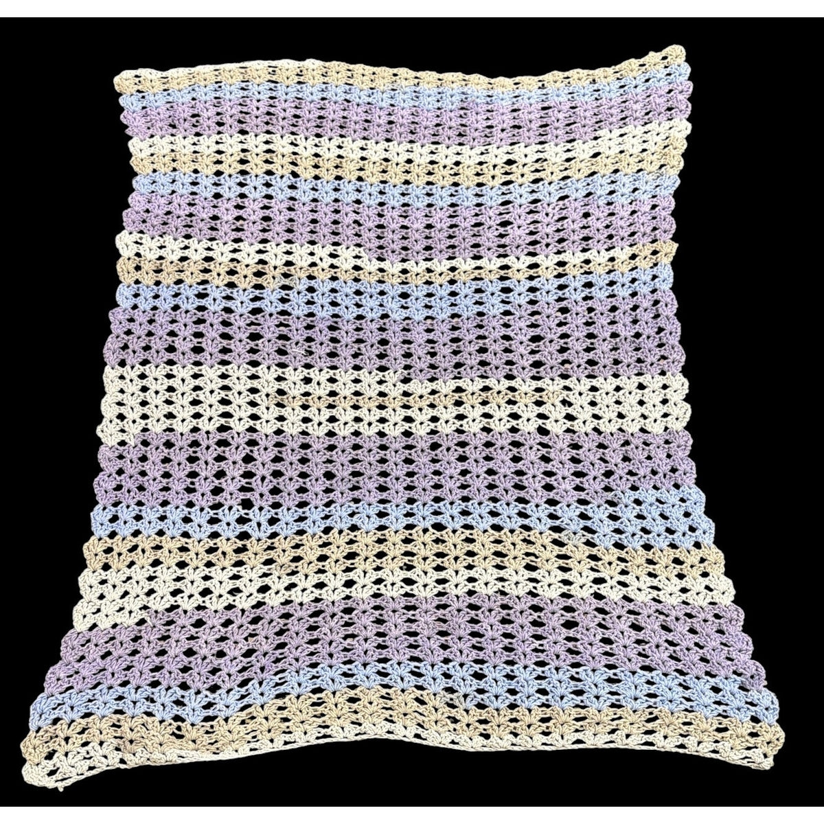 Handmade Chenille Crochet Baby Blanket Lavender Blue Cream 34 x 44 – additional view 2