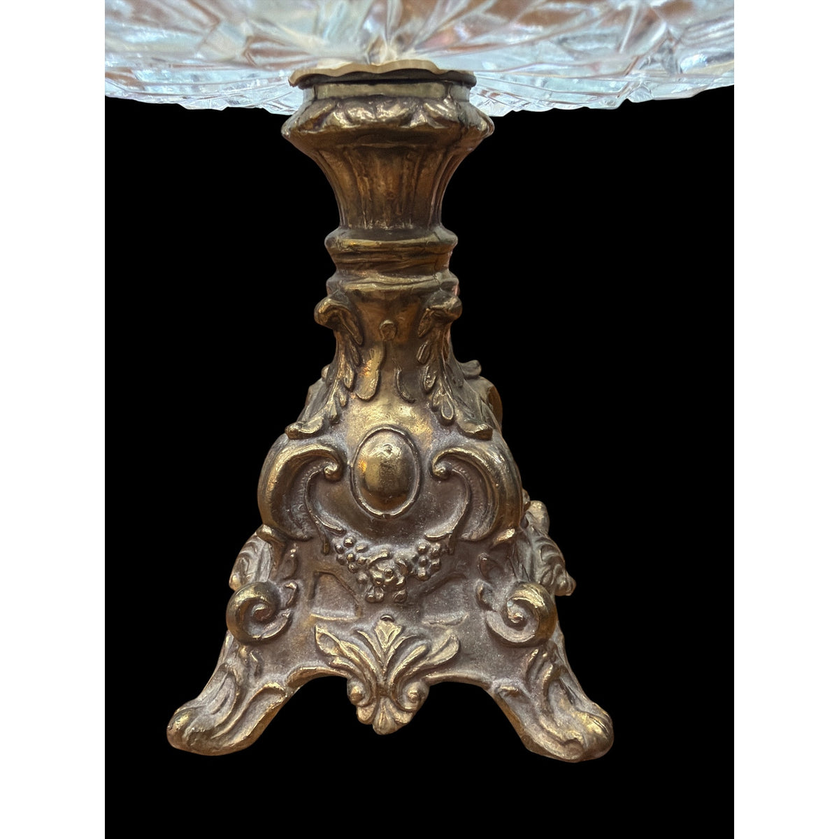 Vintage Cornell Pressed Glass Pedestal Compote Ornate Gold Metal 9 Inch – additional view 5