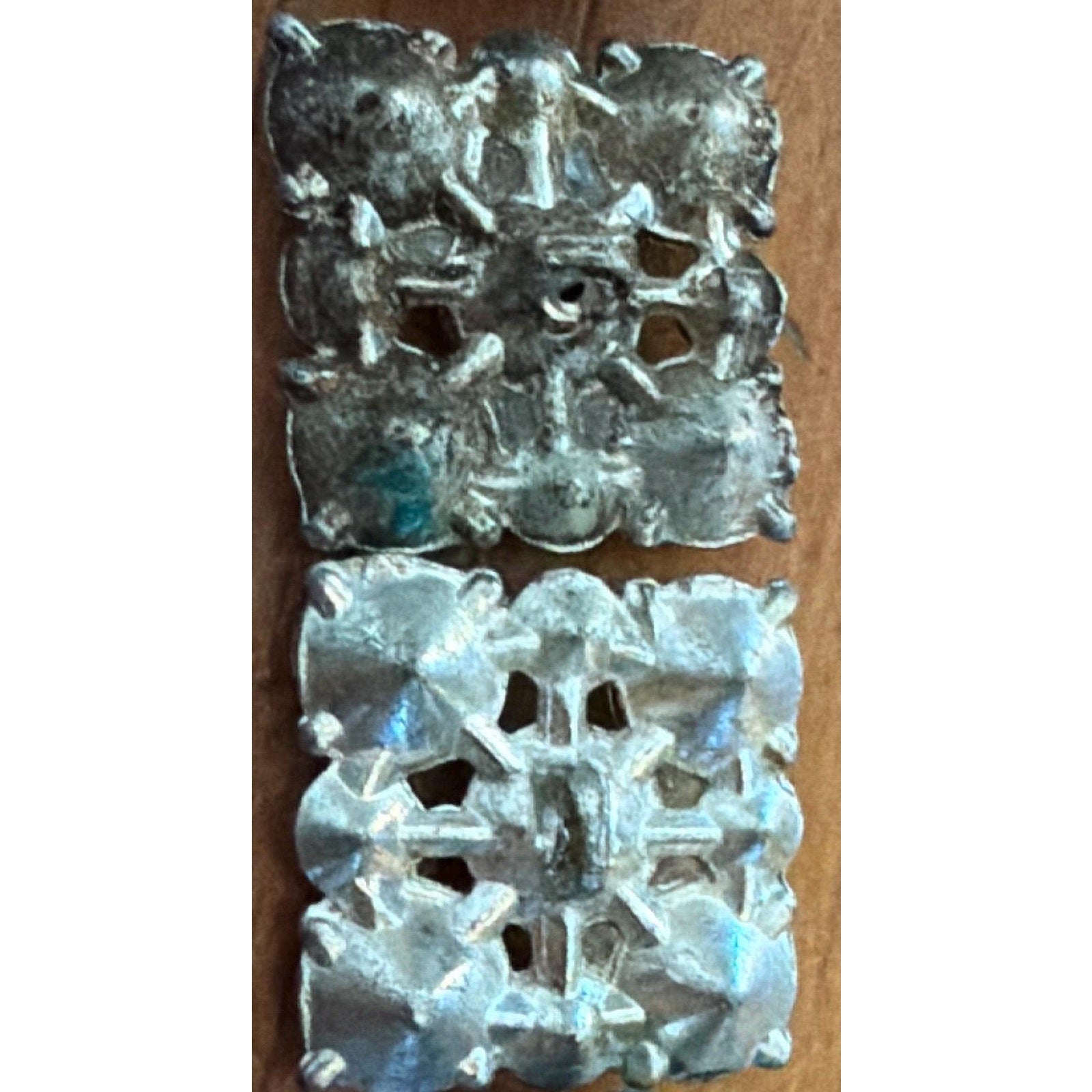 Vintage Rhinestone Buttons Art Deco Square Pair Jewelry Supply Repurpose Findings