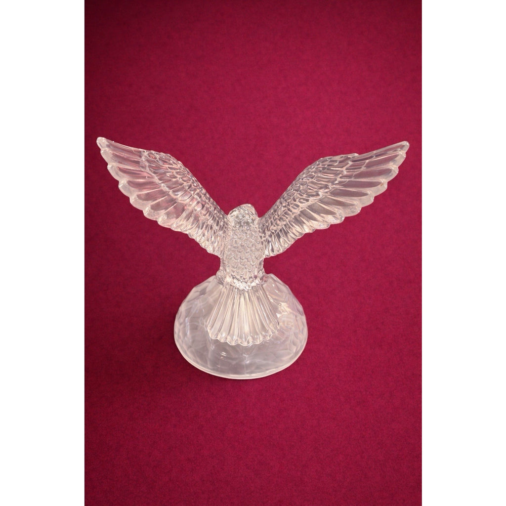 Large Clear & Frosted Glass Eagle Sculpture 7” Tall 8” Wingspan
