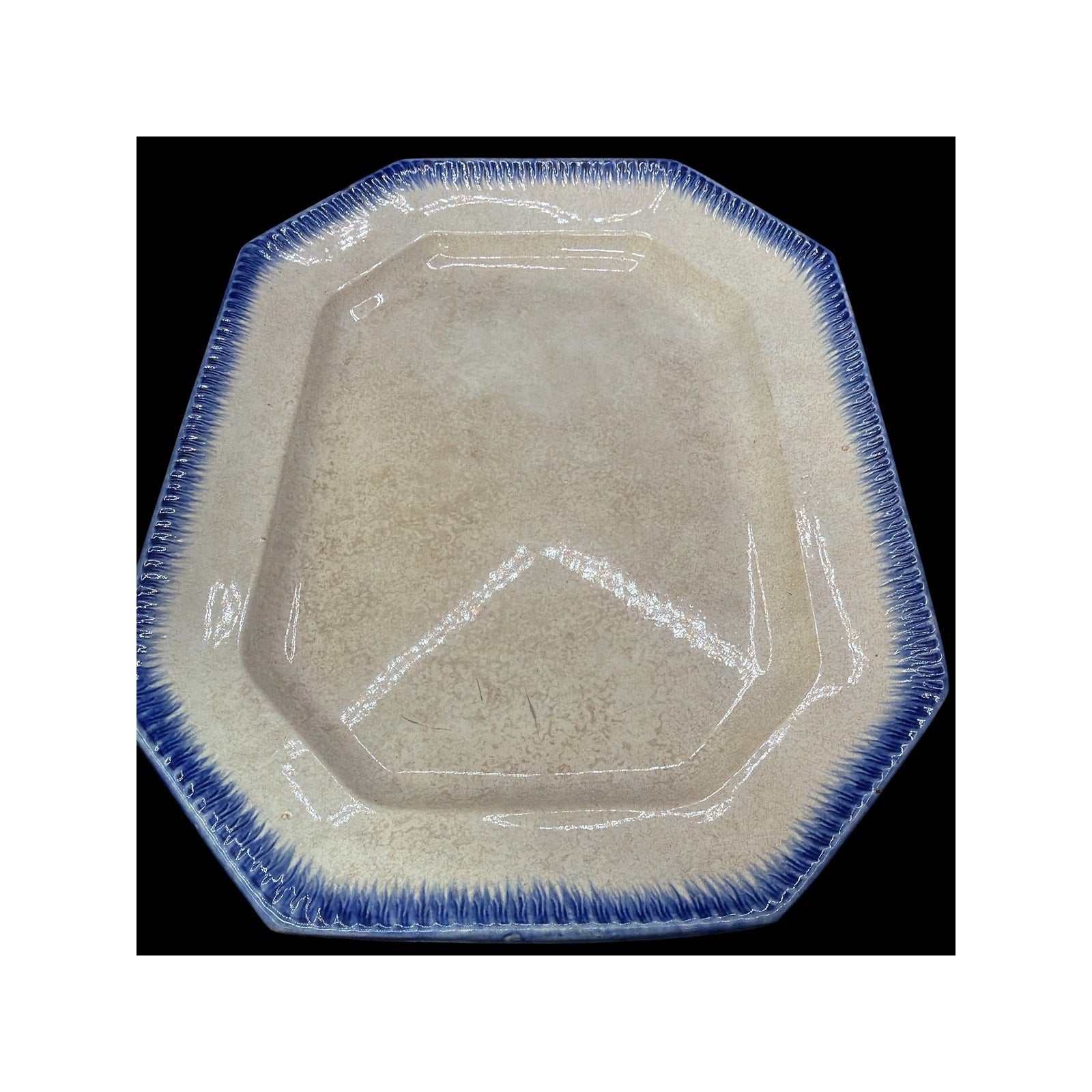 Antique Leeds-Type Blue Feather Edge Platter 15.5" English Creamware 1800-1840
