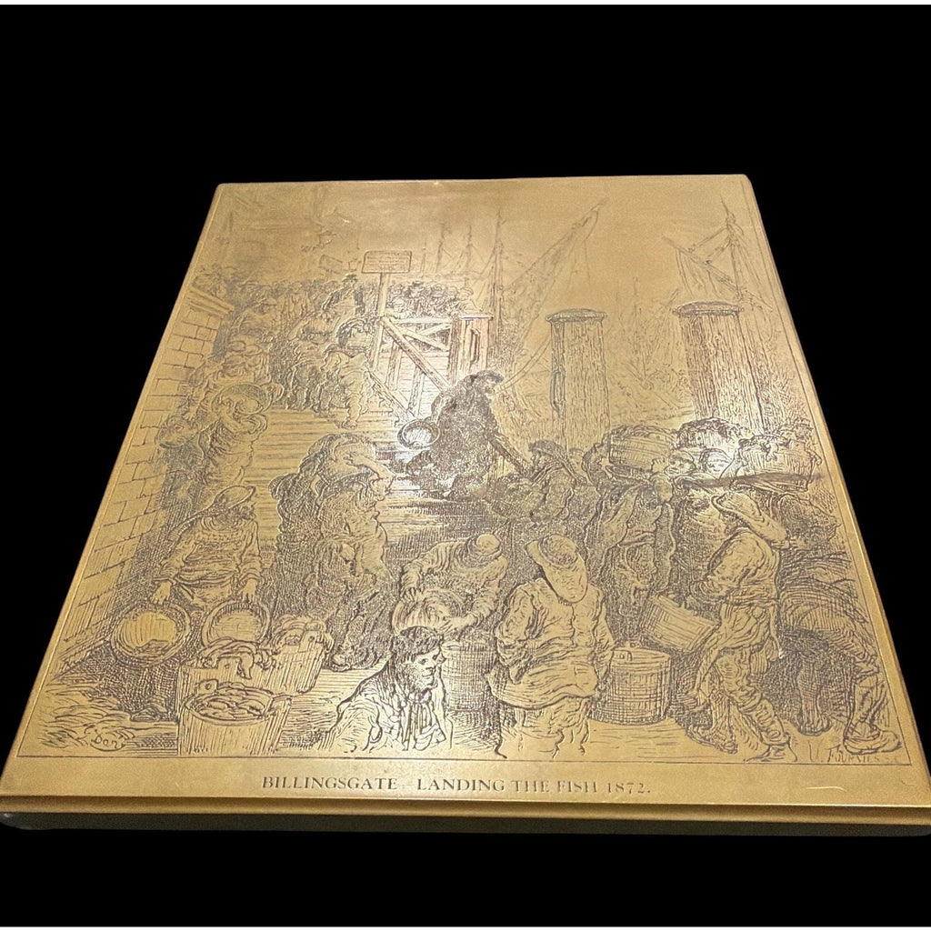 Victorian Brass Engraved Plaque Billingsgate Fish Market 1872 Wall Art