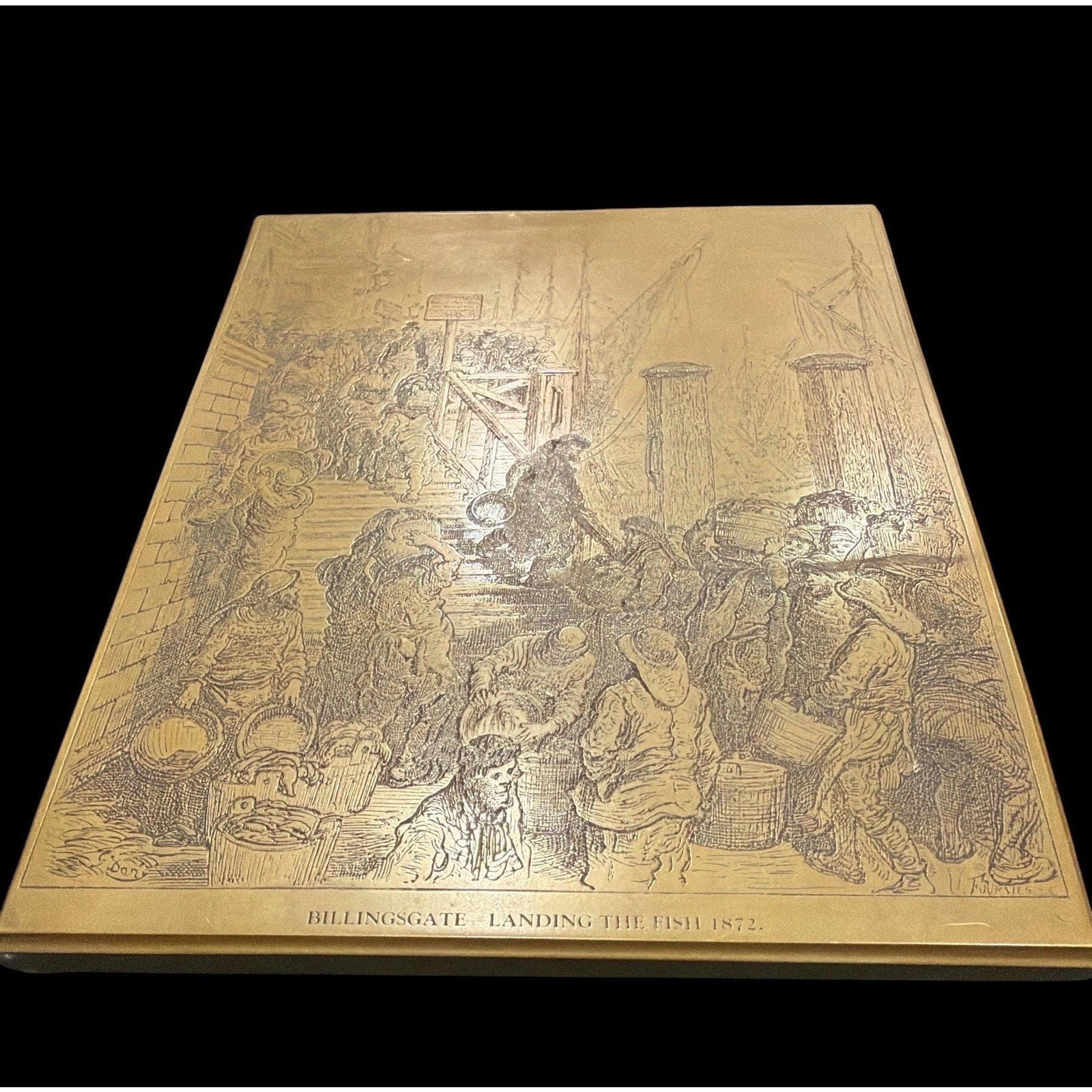 Victorian Brass Engraved Plaque Billingsgate Fish Market 1872 Wall Art
