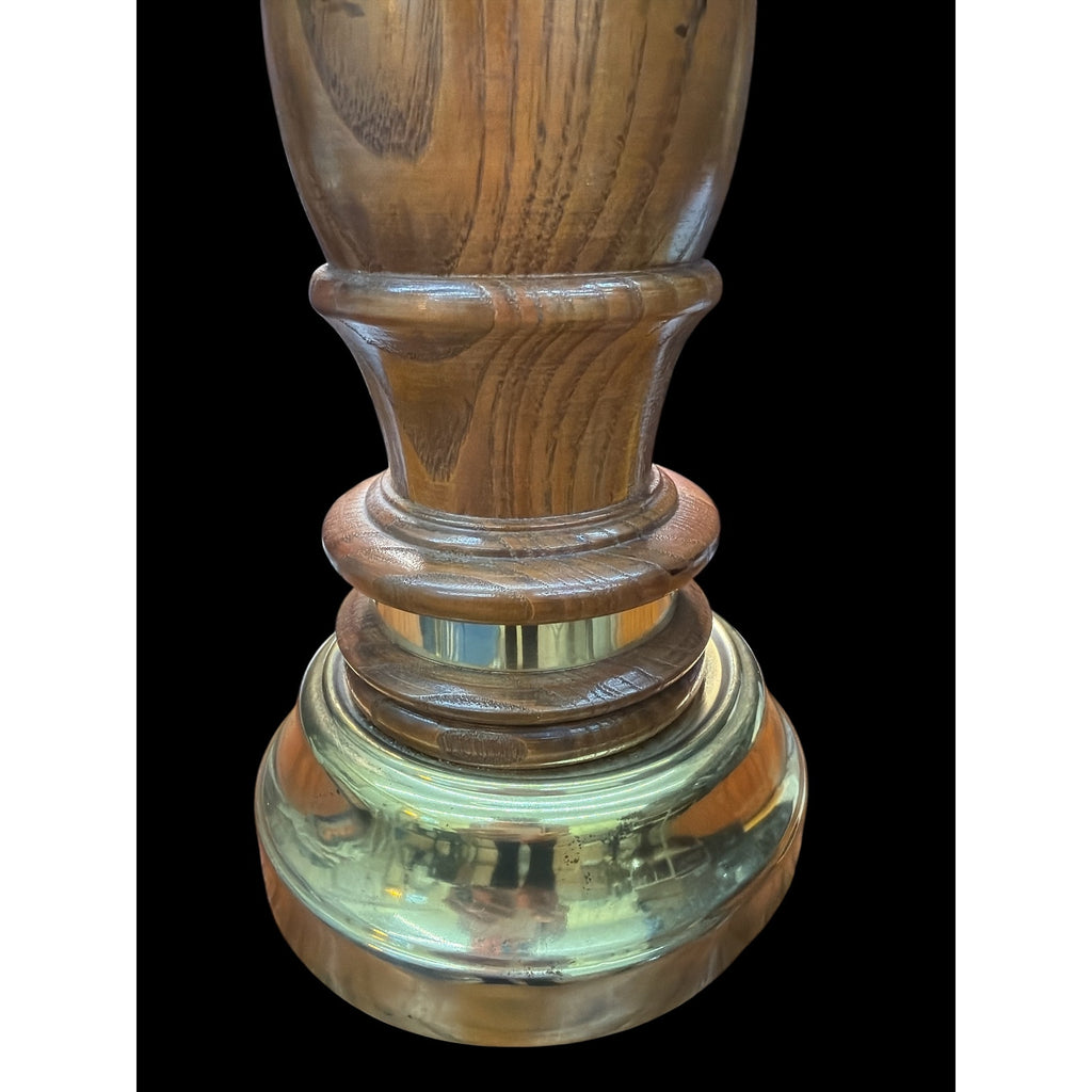 Vintage Solid Oak Table Lamp Brass Base Traditional Library Desk Lamp