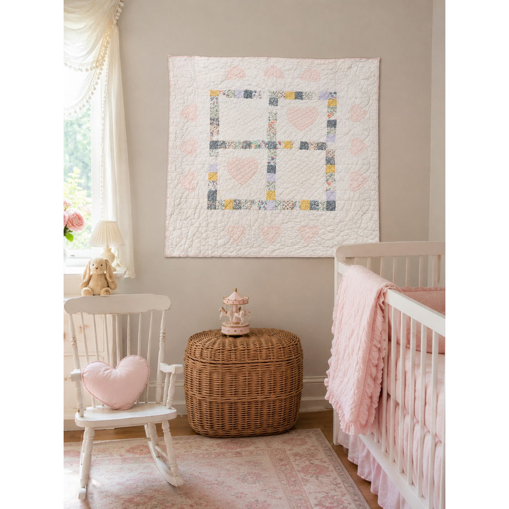 Vintage Hand Quilted Baby Quilt Handmade Nursery Wall Hanging