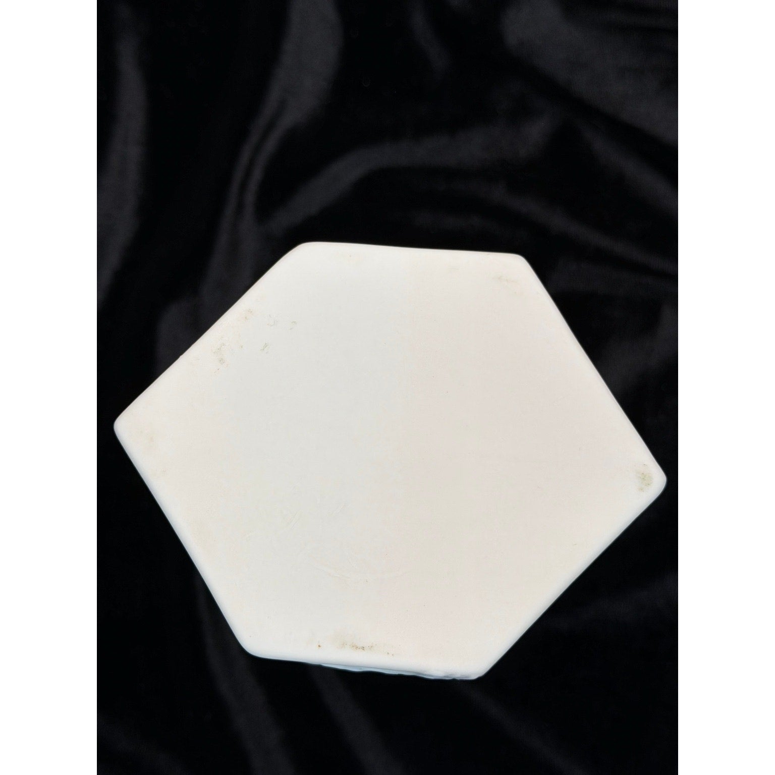 Vintage Matte Bisque Porcelain Butterfly & Cherry Blossom Hexagon Vase 7"