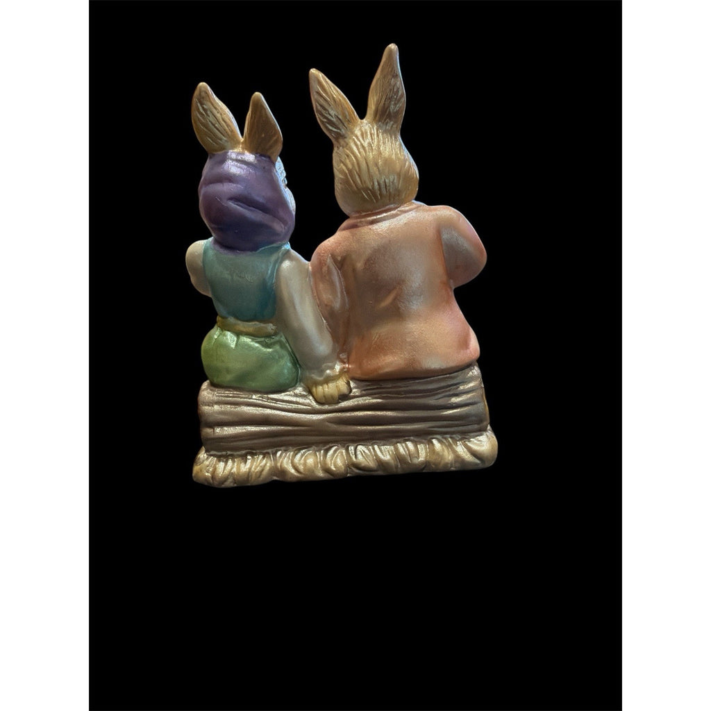 Vintage Ceramic Easter Bunny Couple Figurine, Rabbit Pair with Basket