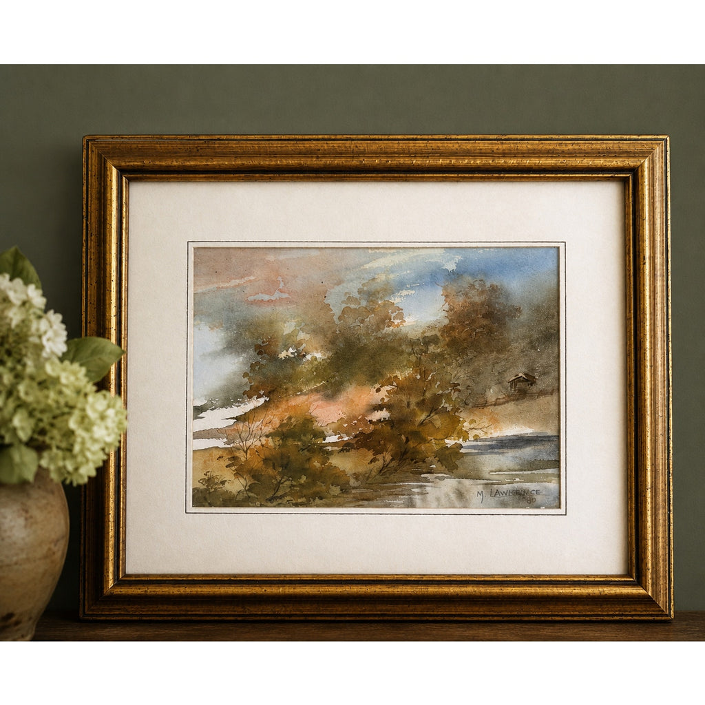Original Signed Watercolor Landscape Painting Framed M. Lawrence 1980