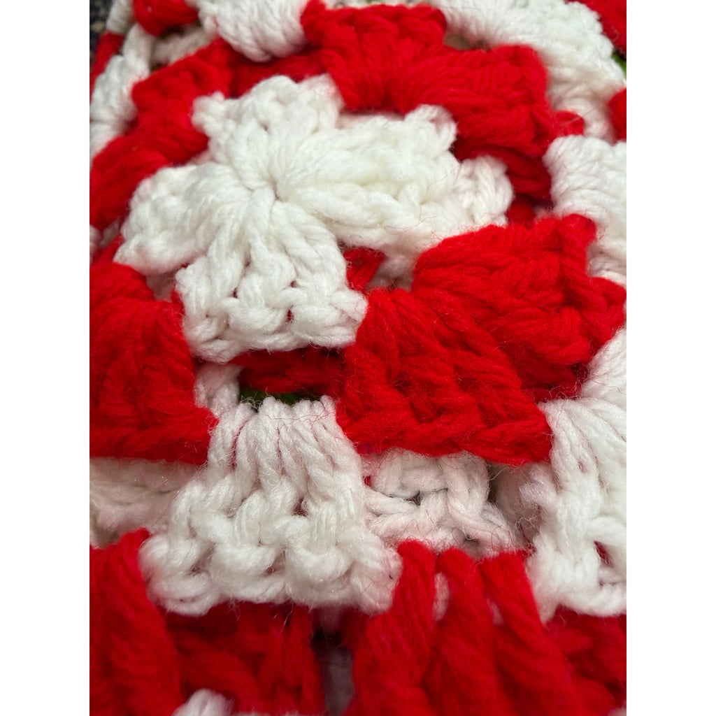 Christmas Crochet Afghan Red White Lime Green Granny Square Bed Throw 74 x 40
