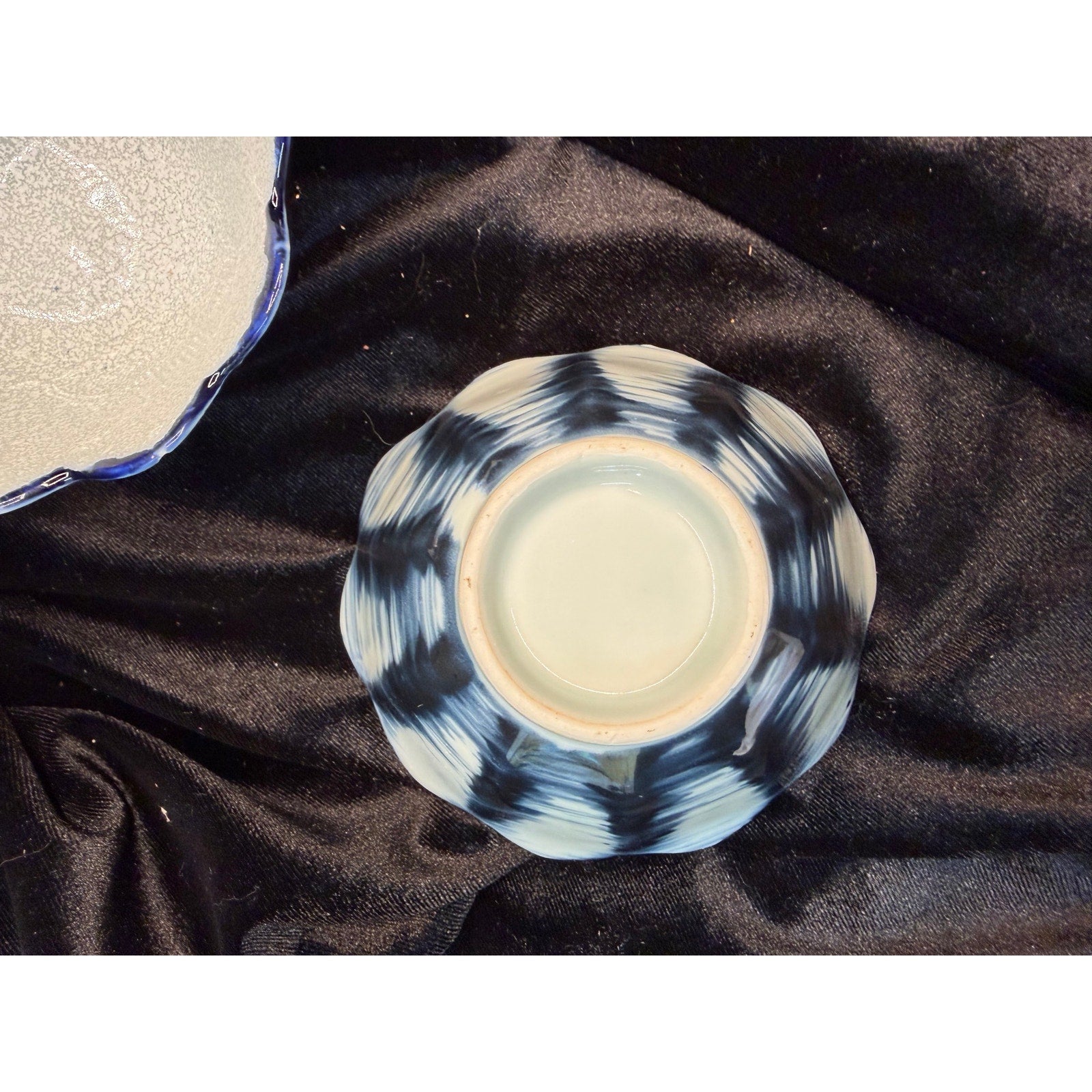 Vintage Studio Pottery Bowls Set of 3 Cobalt Blue Scalloped Dessert Rice Bowls