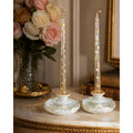 Antique RS Germany Mother of Pearl Glaze Candlesticks Pair Gold Gilt Porcelain
