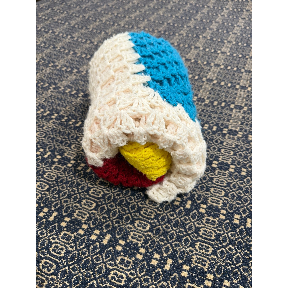 Vintage Color Block Granny Square Crochet Afghan 45" Retro Handmade Throw – additional view 5