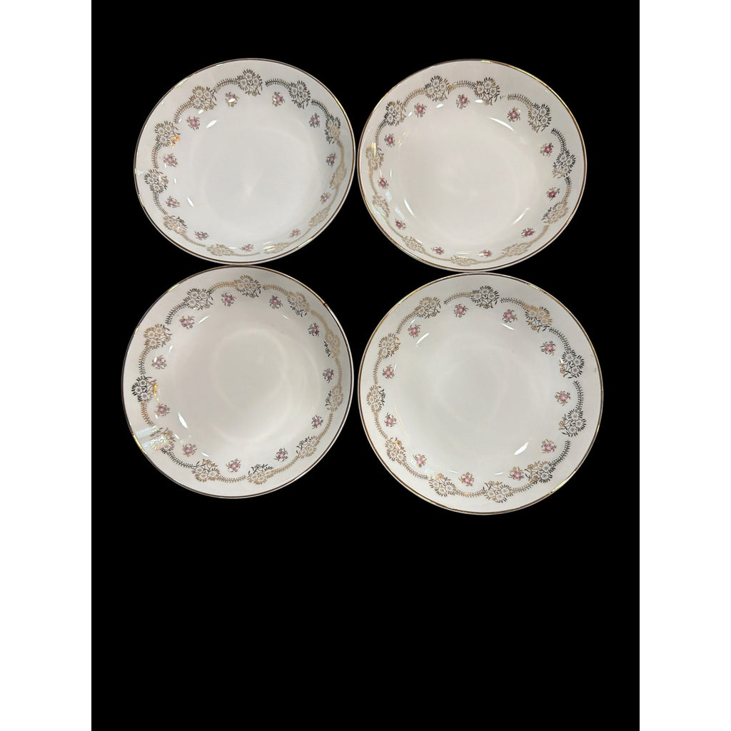 Vintage Japanese Porcelain Soup Bowls Set of 4 Ching Maruka Gold Rim Rice Bowls