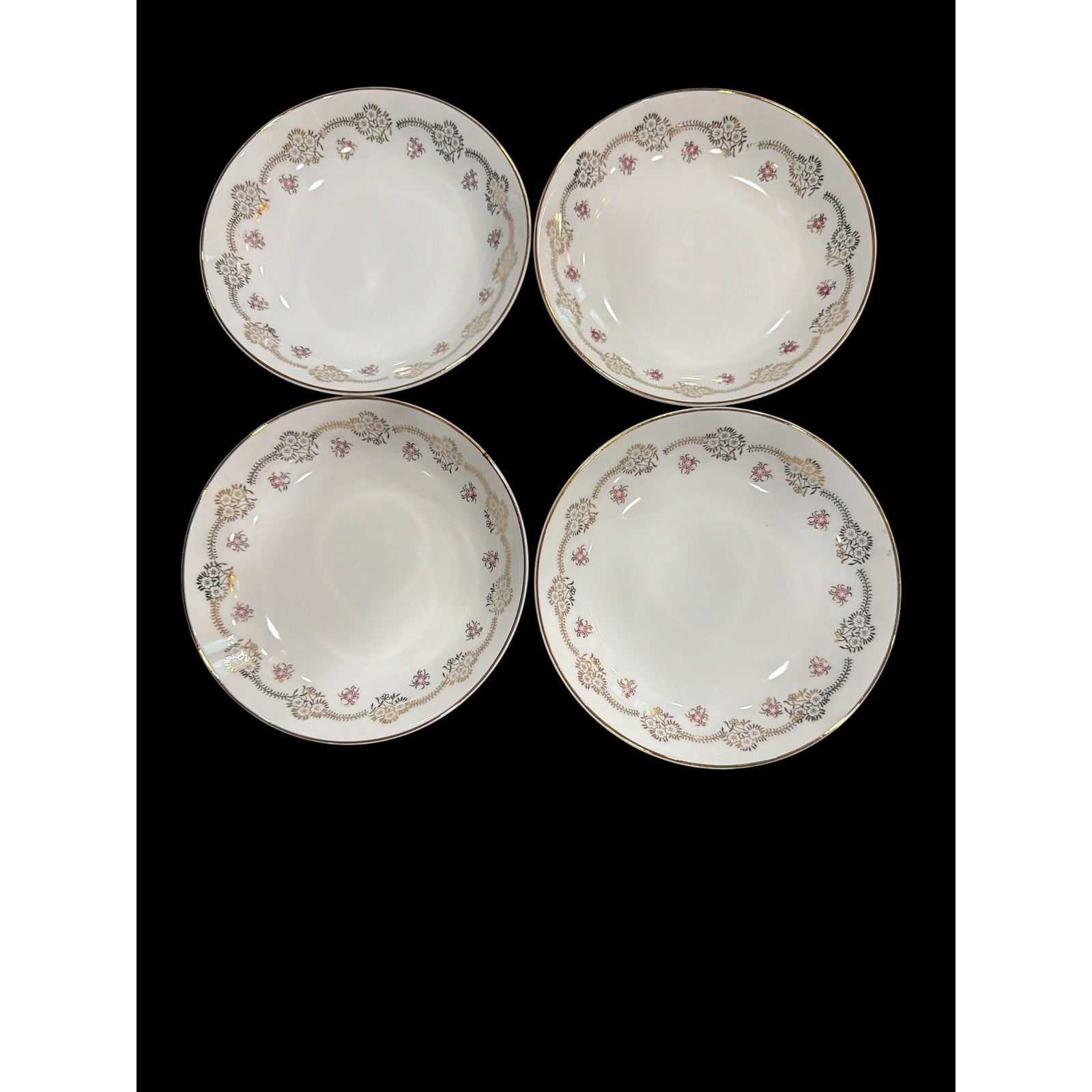Vintage Japanese Porcelain Soup Bowls Set of 4 Ching Maruka Gold Rim Rice Bowls