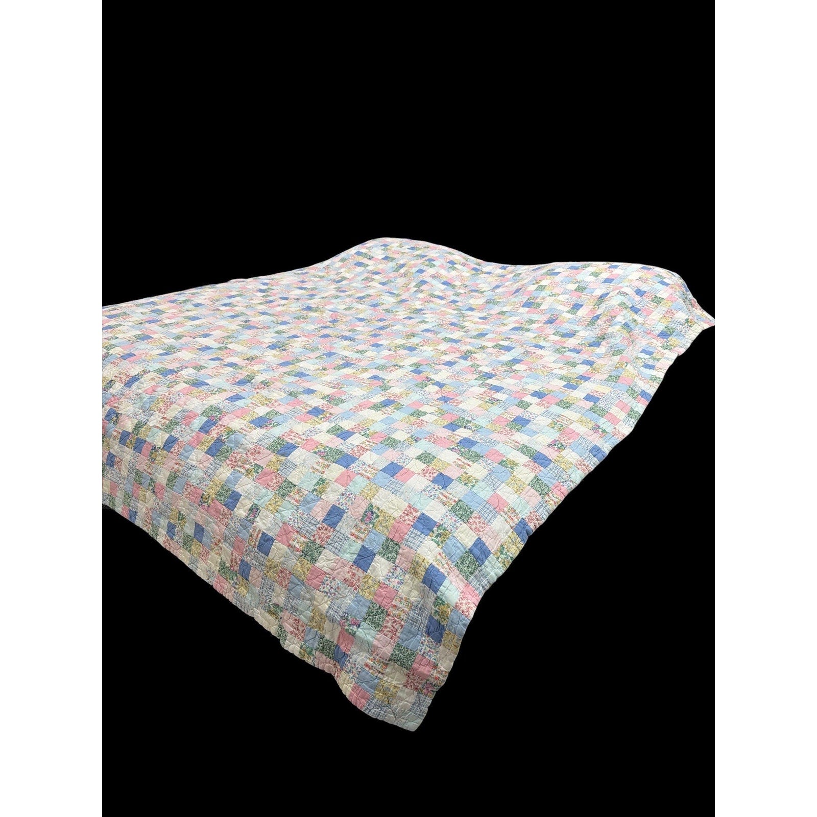 Vintage Hand Pieced Postage Stamp Quilt Hand Quilted Cotton Quilt Heirloom Cottagecore Farmhouse Bedding 86x76