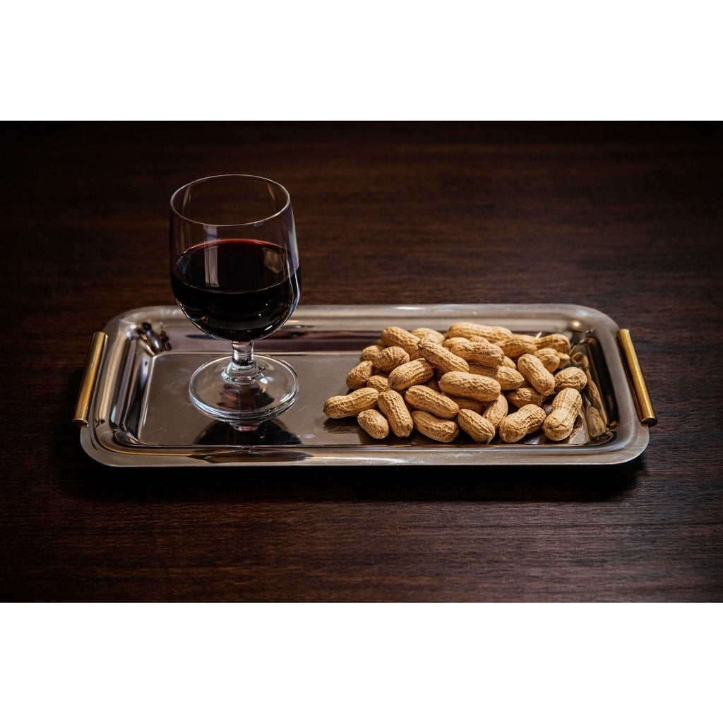 Vintage Lifestyle 18/10 Italy Stainless Steel Serving Tray Gold Handles