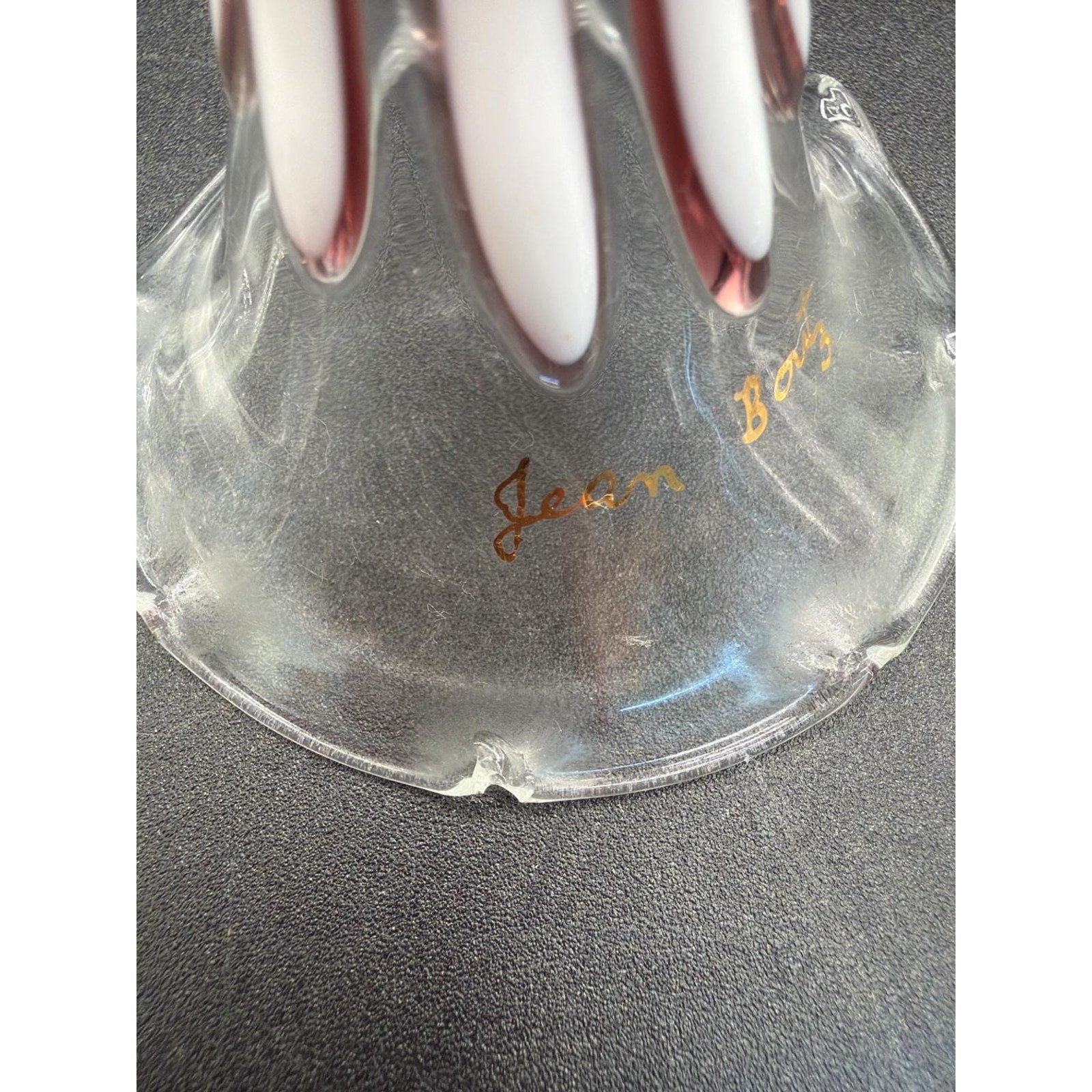 Jean Boutz Hand Blown Art Glass Goblets Set 6 Pink Signed Stemware