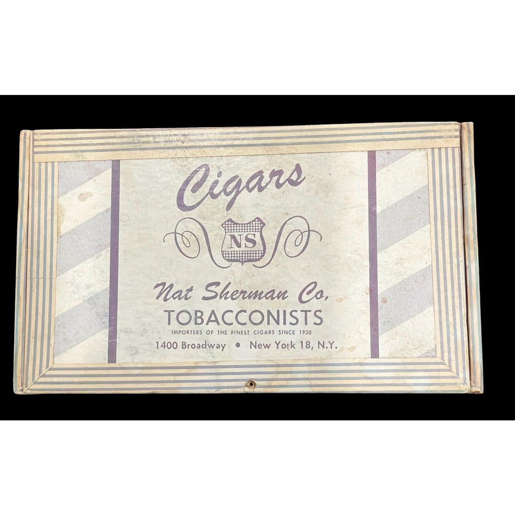 Vintage Nat Sherman Cigar Box Wood Churchill Double Claro Tobacciana