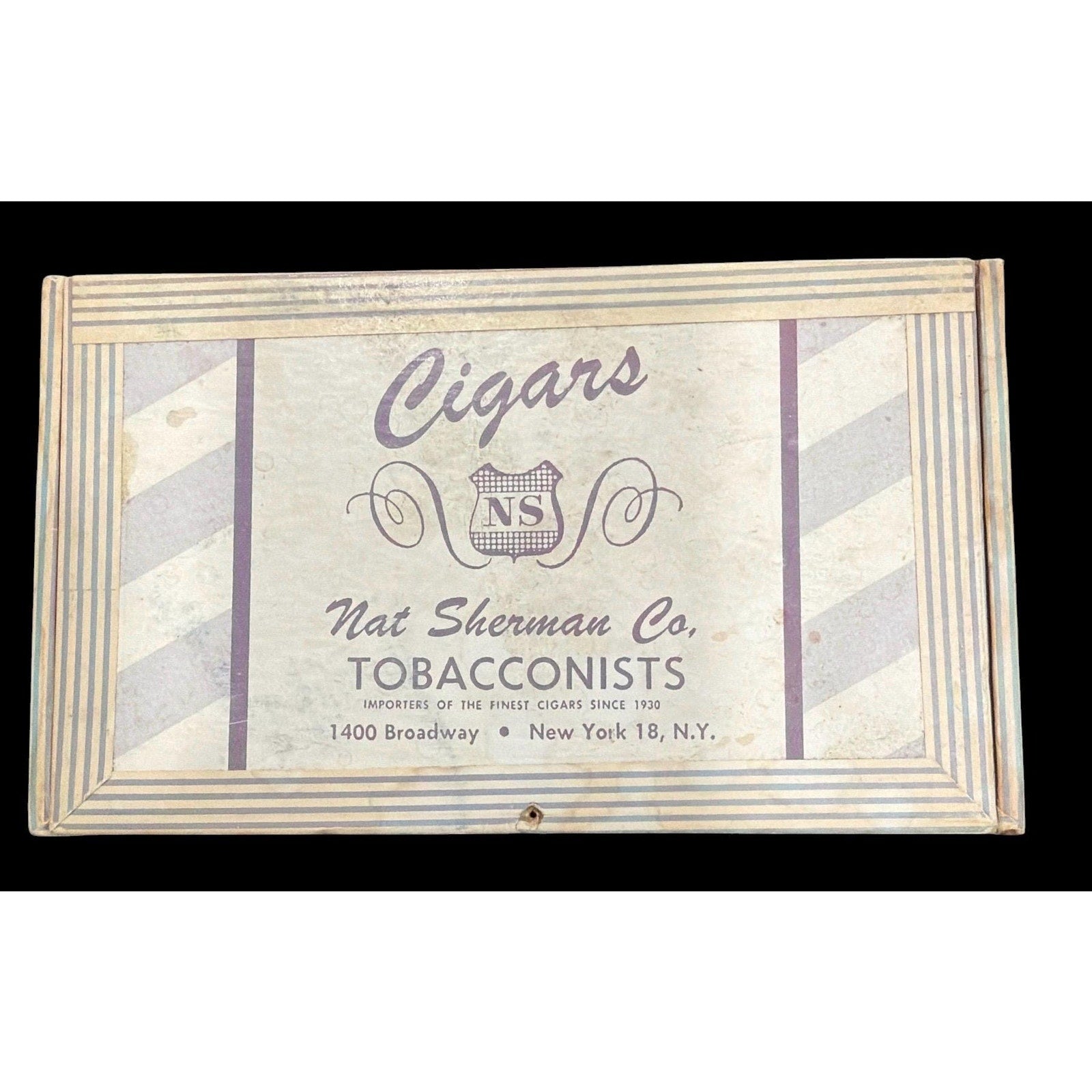 Vintage Nat Sherman Cigar Box Wood Churchill Double Claro Tobacciana