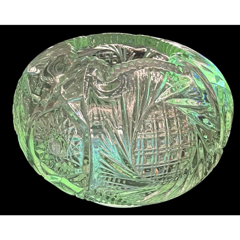 Vintage Glass Rose Bowl UV Reactive Brilliant Cut Bohemian Style