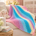 Handmade Crochet Baby Blanket 35" Pastel Rainbow Baby Waves Afghan