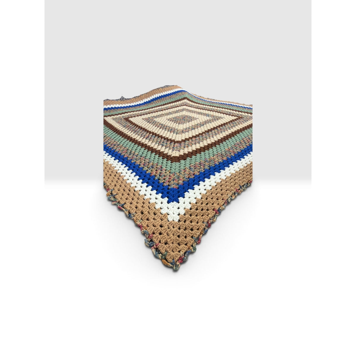 Handmade Crochet Afghan Blanket Sage Cobalt Earth Tones 62 x 62 – additional view 8