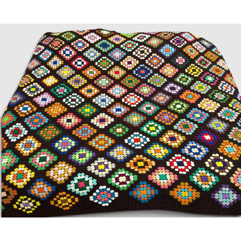 Vintage King Size Granny Square Crochet Afghan 115 x 85 Handmade Bedspread – additional view 11
