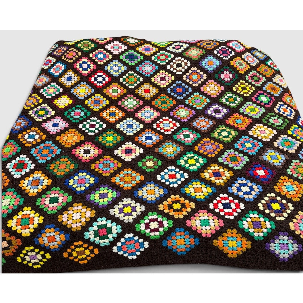 Vintage King Size Granny Square Crochet Afghan 115 x 85 Handmade Bedspread – additional view 11