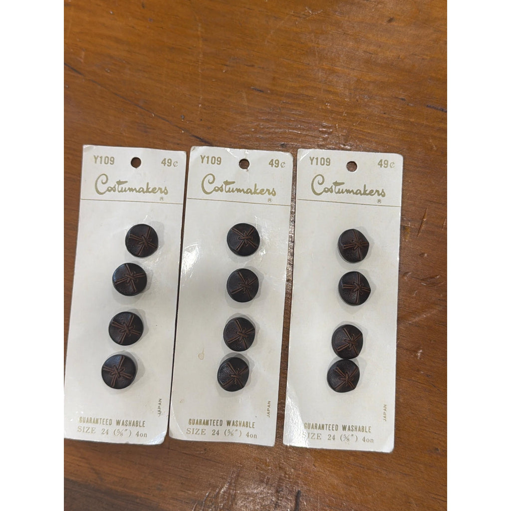 Vintage Costumakers Buttons: Rustic Brown Leather-Look Starburst (Size 24)