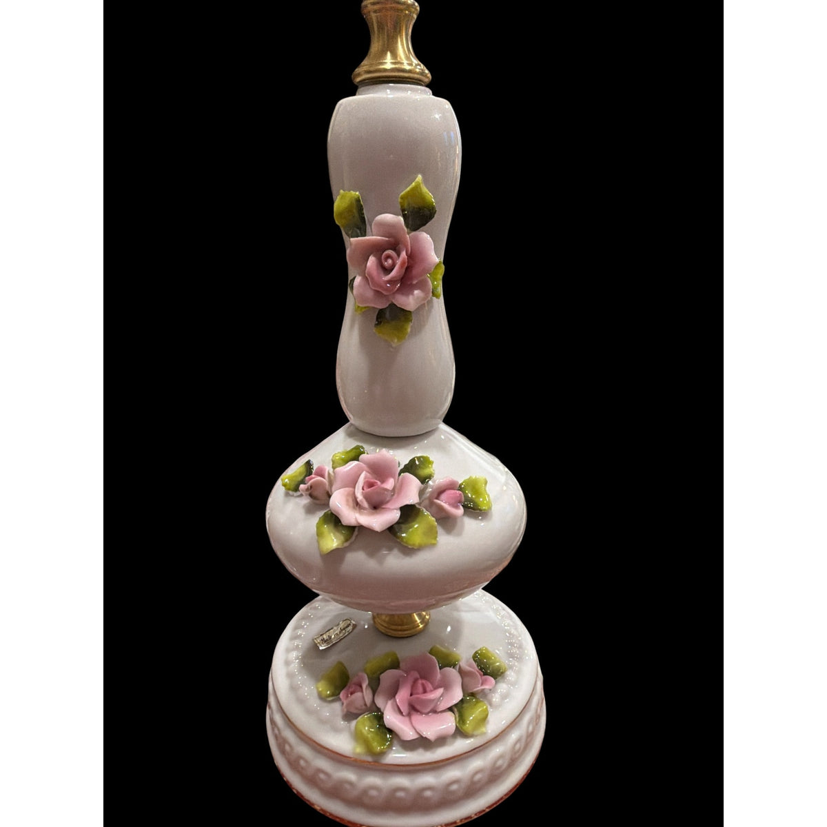 Pair Vintage Porcelain Pink Rose Boudoir Lamps Rewired New Shades Japan