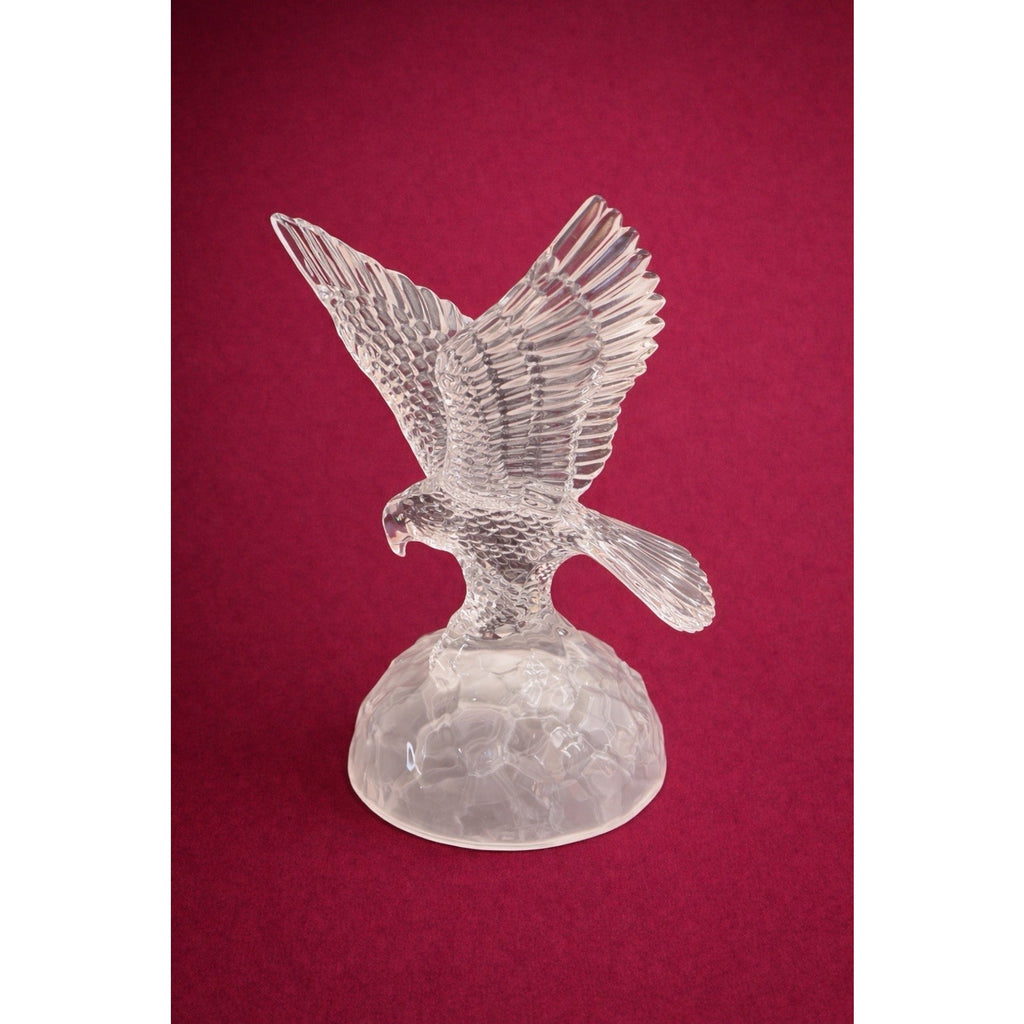 Large Clear & Frosted Glass Eagle Sculpture 7” Tall 8” Wingspan