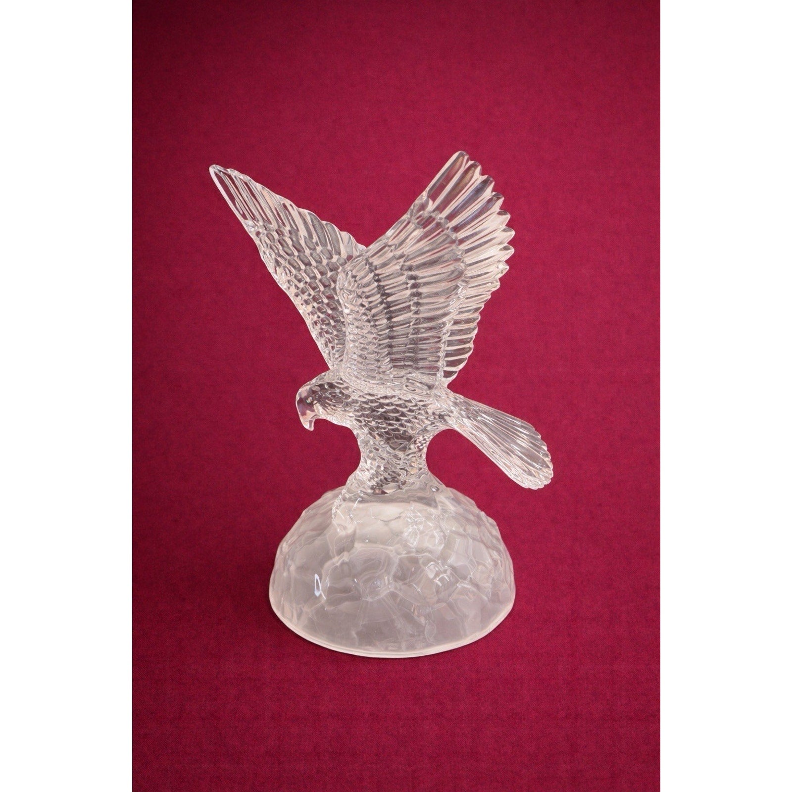 Large Clear & Frosted Glass Eagle Sculpture 7” Tall 8” Wingspan