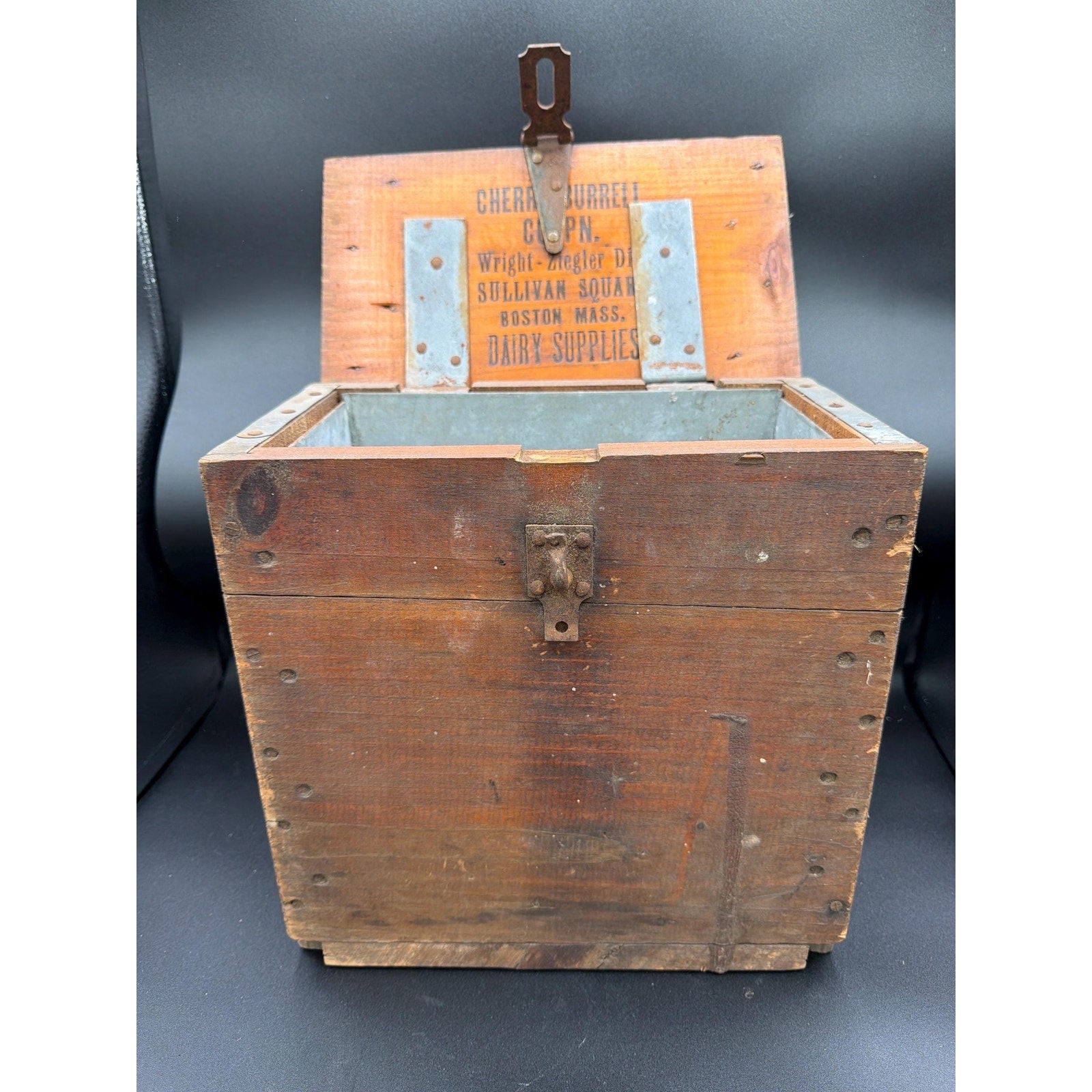 Antique Cherry Burrell Dairy Box AAFA Primitive Wooden Storage Box Farmhouse