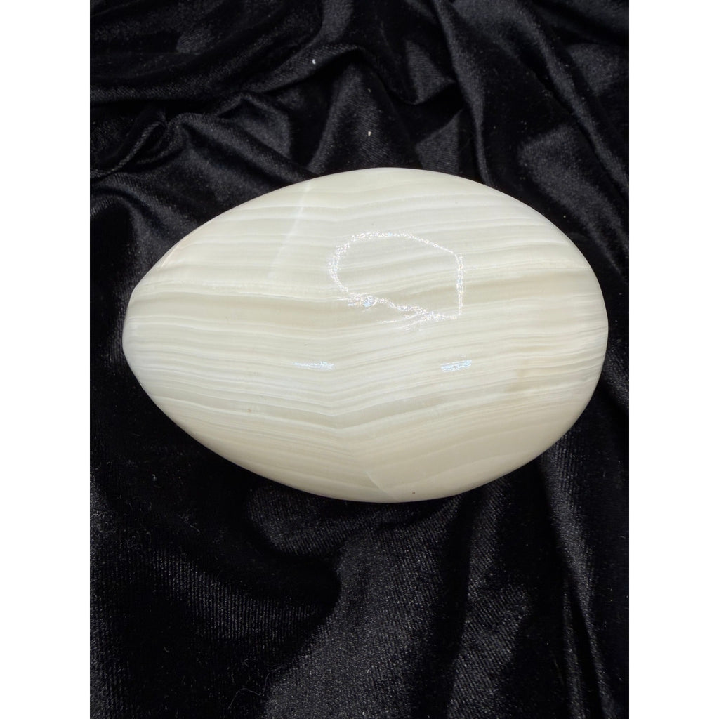 Vintage Large White Banded Onyx Egg Polished Stone Sculpture Natural Calcite 5.5
