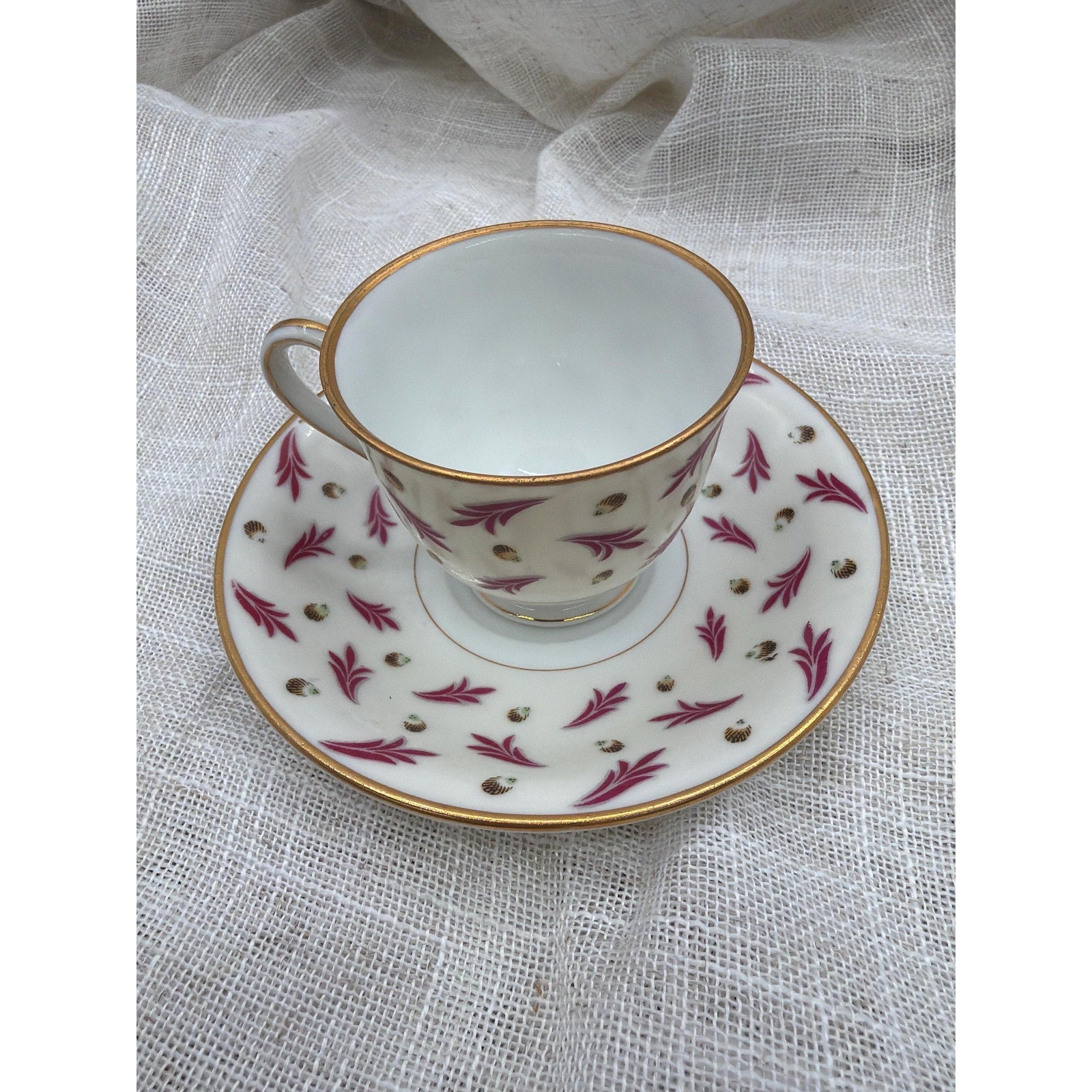Vintage Occupied Japan Teacup Saucer Pink Gold Floral Cottagecore Tea Cup